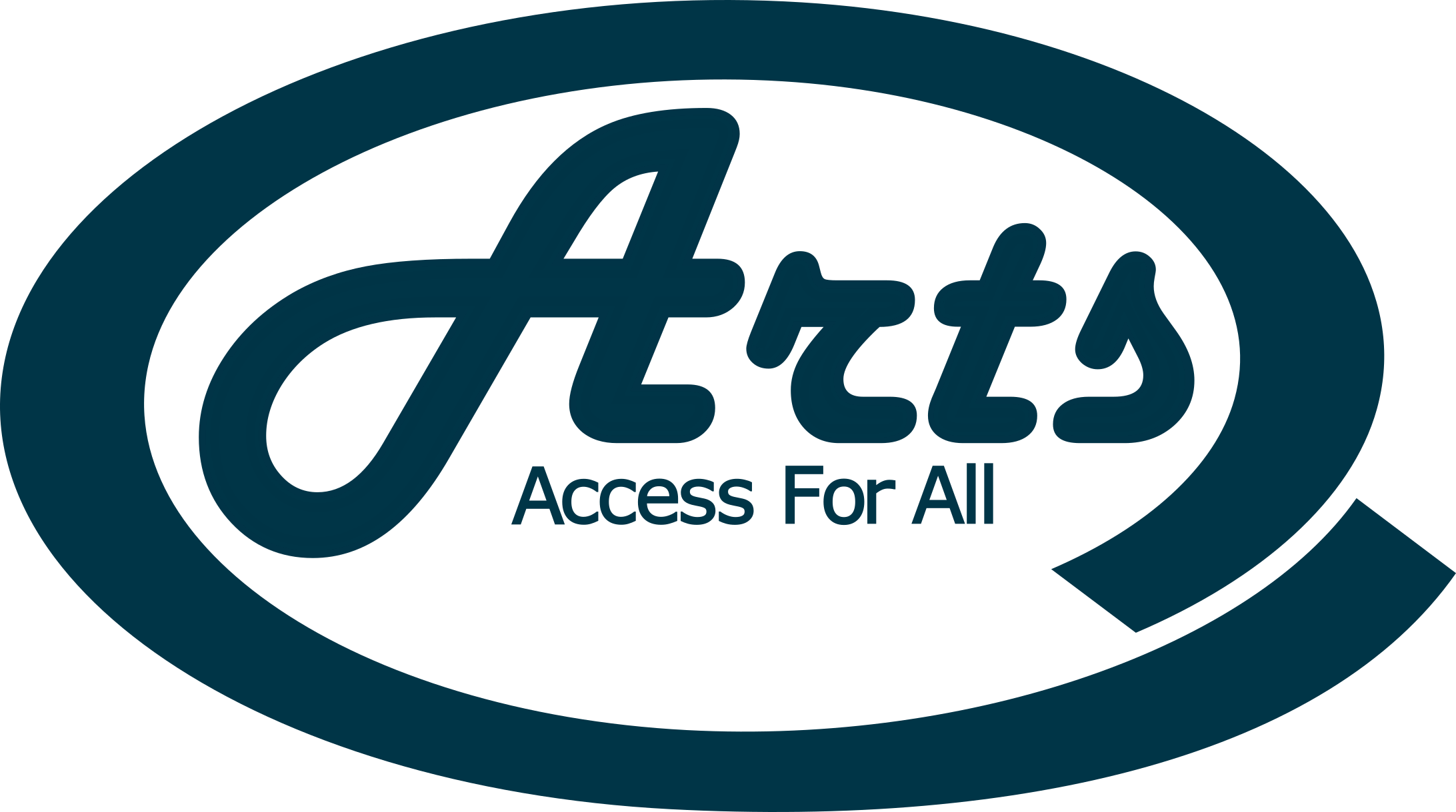 Arts Access for All logo, blue lettering inside blue oval