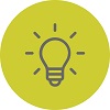 Icon of an idea featuring a lightbulb centered on a green circle.